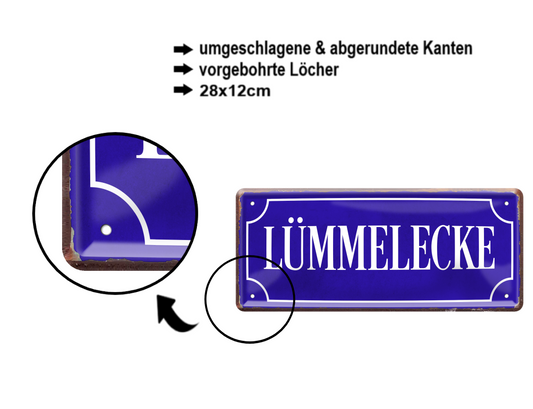 Blechschild ''Lümmelecke (blau)'' 28x12cm