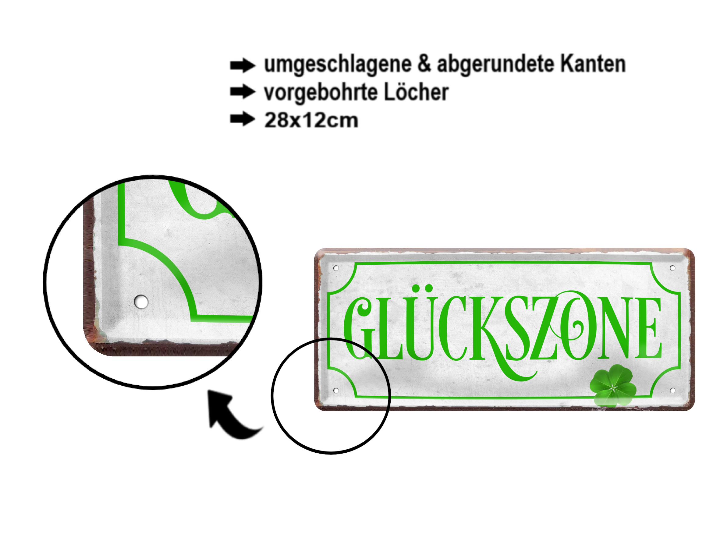 Blechschild ''Glückszone'' 28x12cm