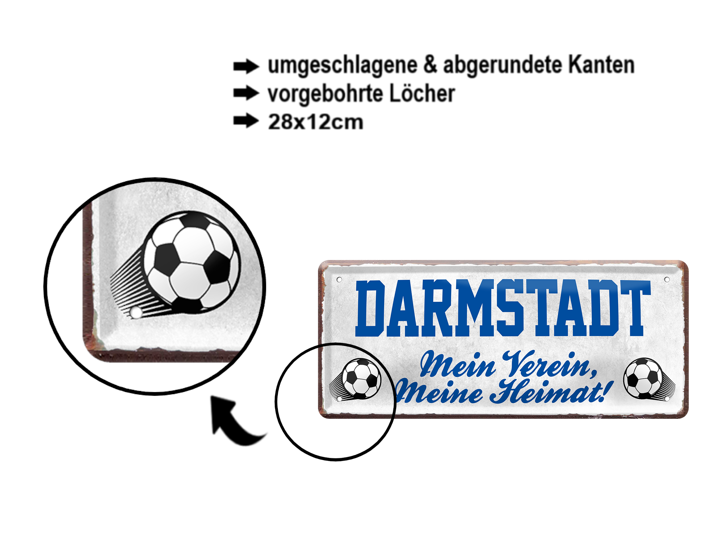 Blechschild ''Darmstadt Mein Verein, meine Heimat'' 28x12cm