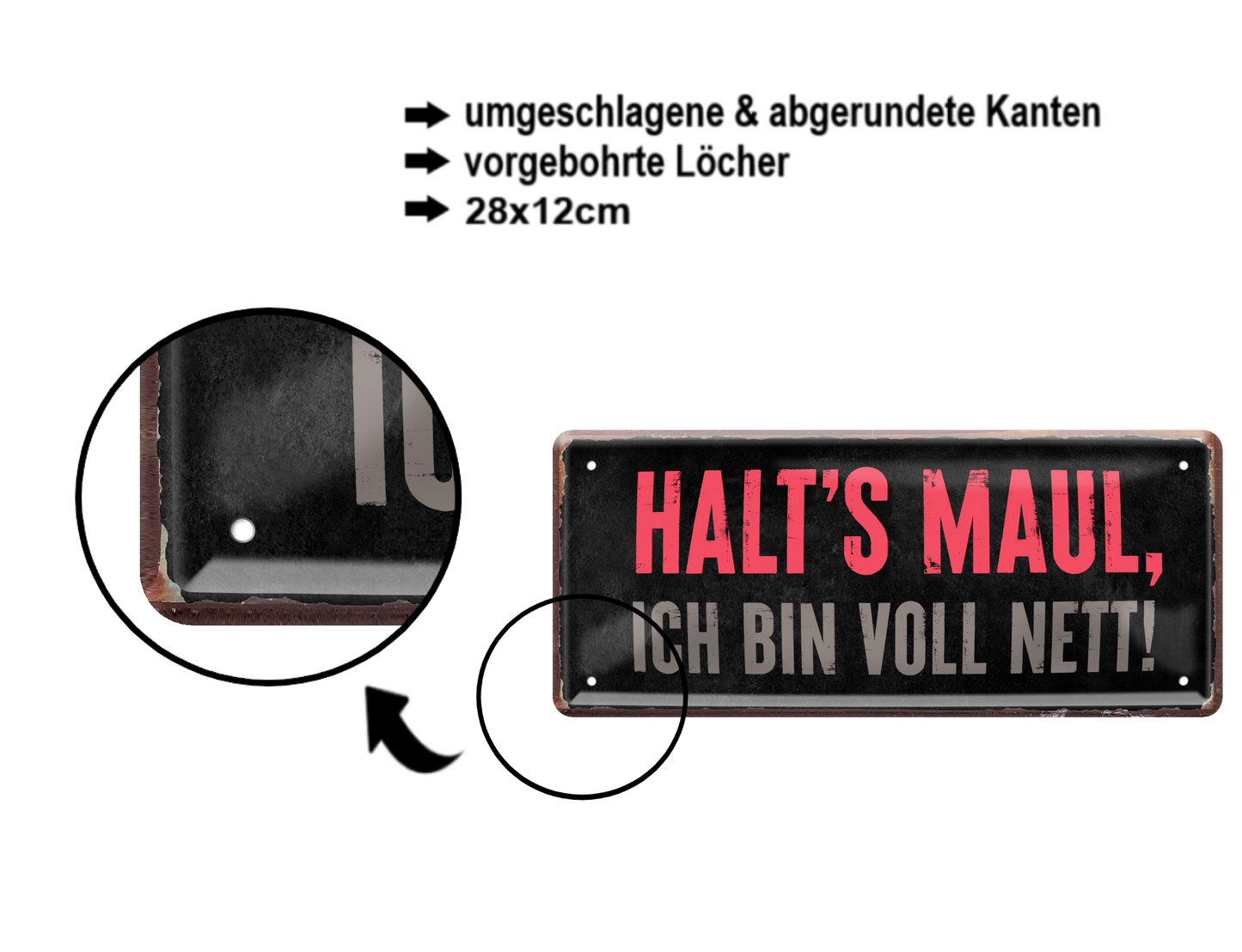 Blechschild ''Halt's Maul ich bin voll nett'' 28x12cm