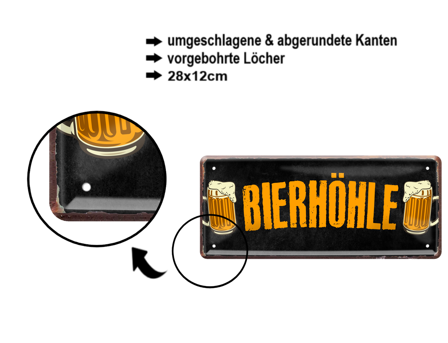 Blechschild ''Bierhöhle'' 28x12cm