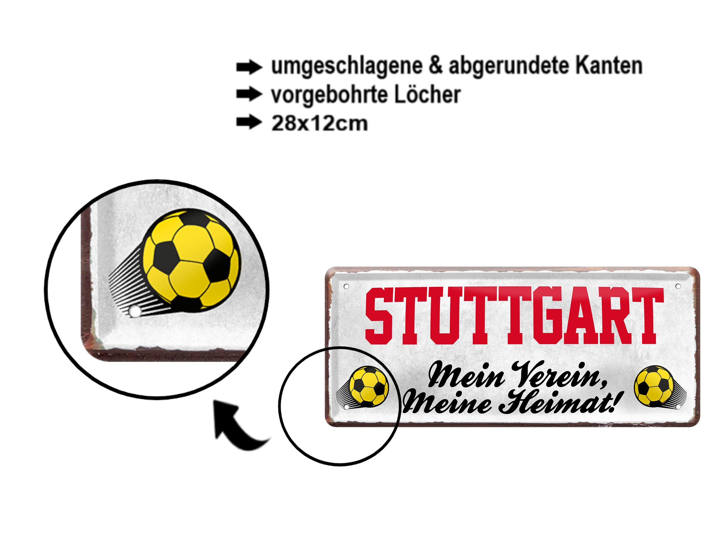 Blechschild ''Stuttgart Mein Verein, meine Heimat'' 28x12cm
