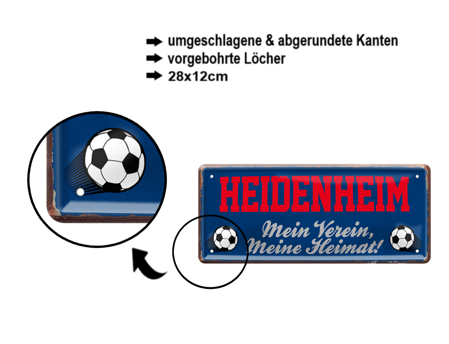 Blechschild ''Heidenheim Mein Verein, meine Heimat'' 28x12cm