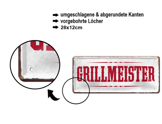 Blechschild ''Grillmeister'' 28x12cm