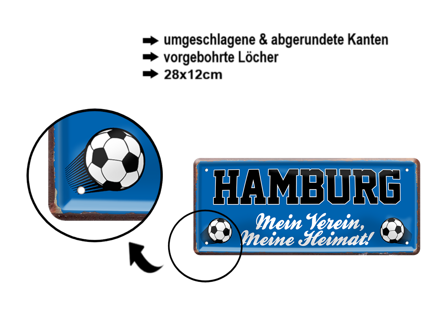 Blechschild ''Hamburg Mein Verein, meine Heimat'' 28x12cm