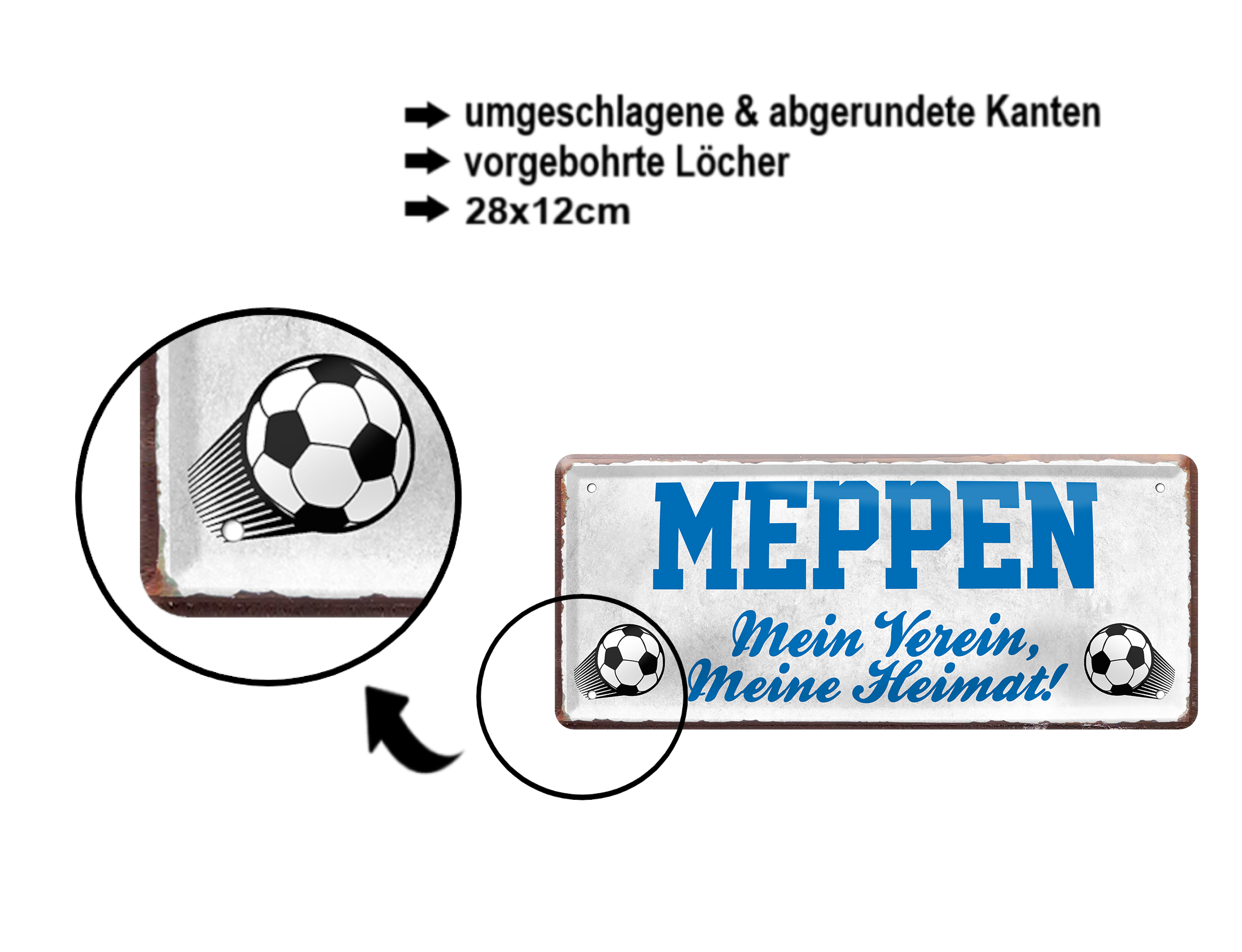 Blechschild ''Meppen Mein Verein, meine Heimat'' 28x12cm