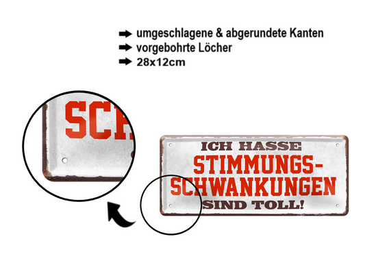 Blechschild ''Ich hasse Stimmungsschwankungen sind toll'' 28x12cm