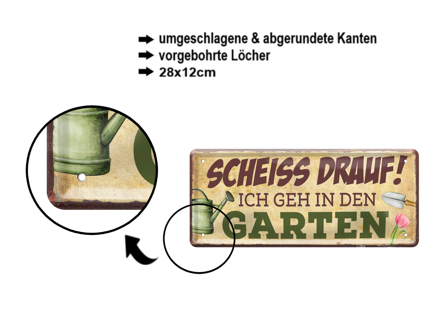 Blechschild ''Scheiss drauf! Ich geh in den Garten'' 28x12cm