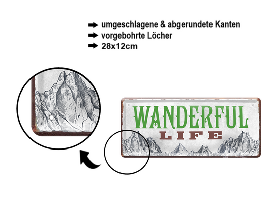 Blechschild ''Wanderful Life'' 28x12cm