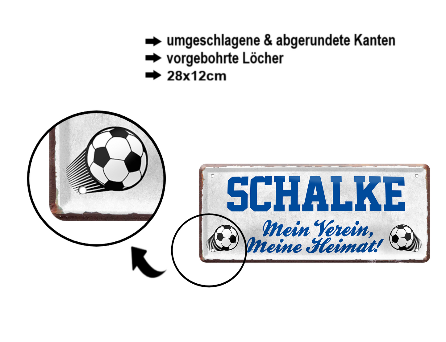 Blechschild ''Schalke Mein Verein, meine Heimat'' 28x12cm