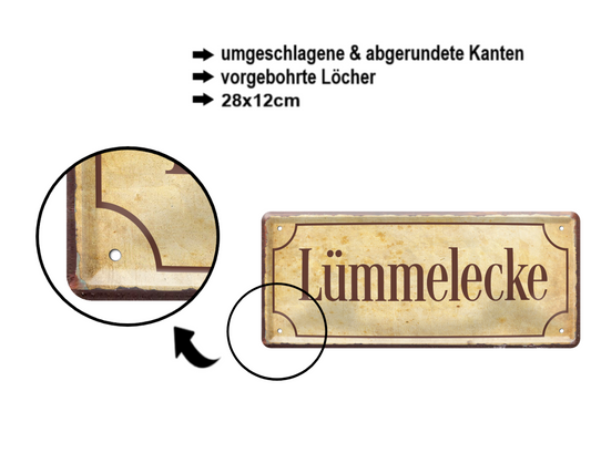 Blechschild ''Lümmelecke (braun)'' 28x12cm