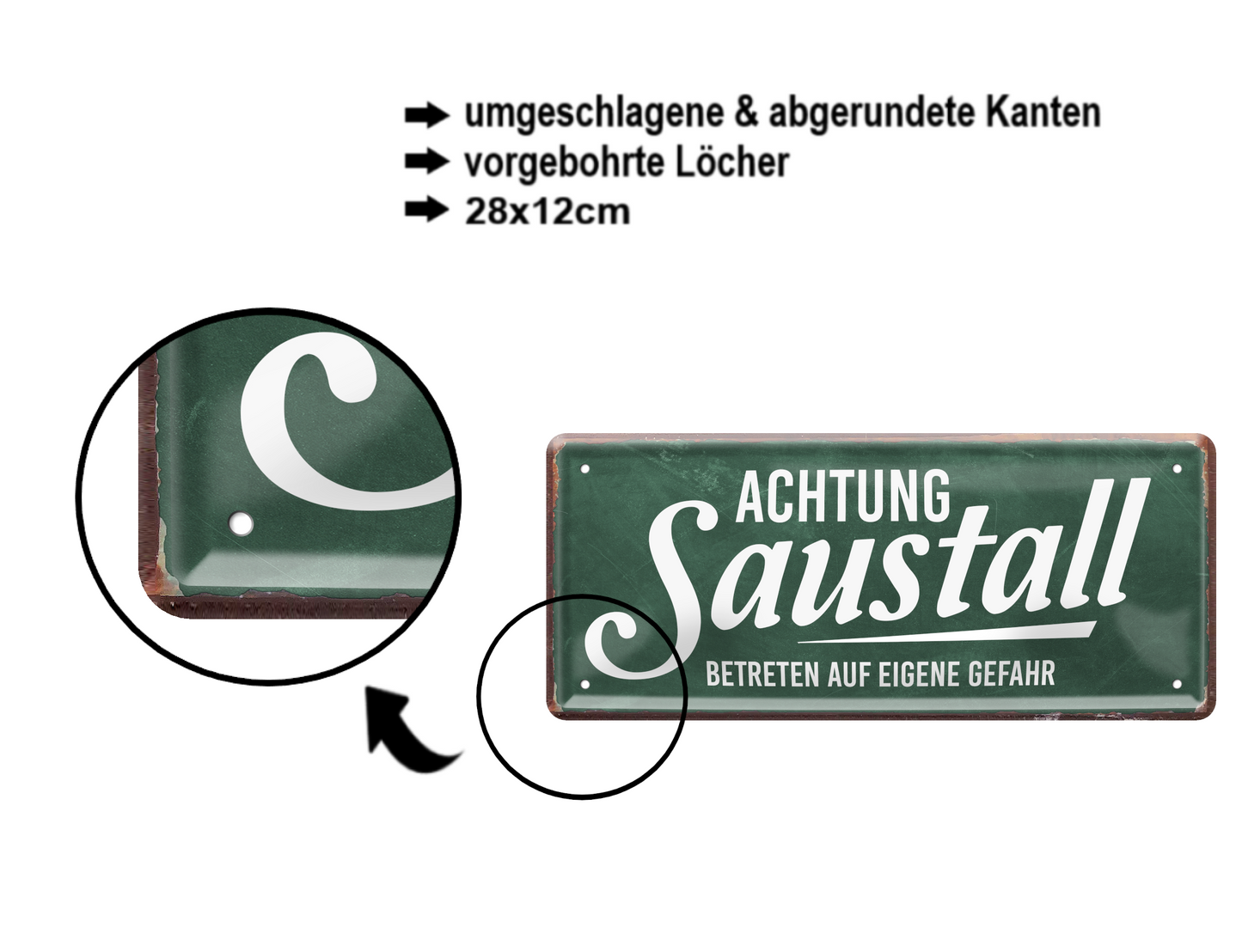 Blechschild ''Achtung Saustall'' 28x12cm