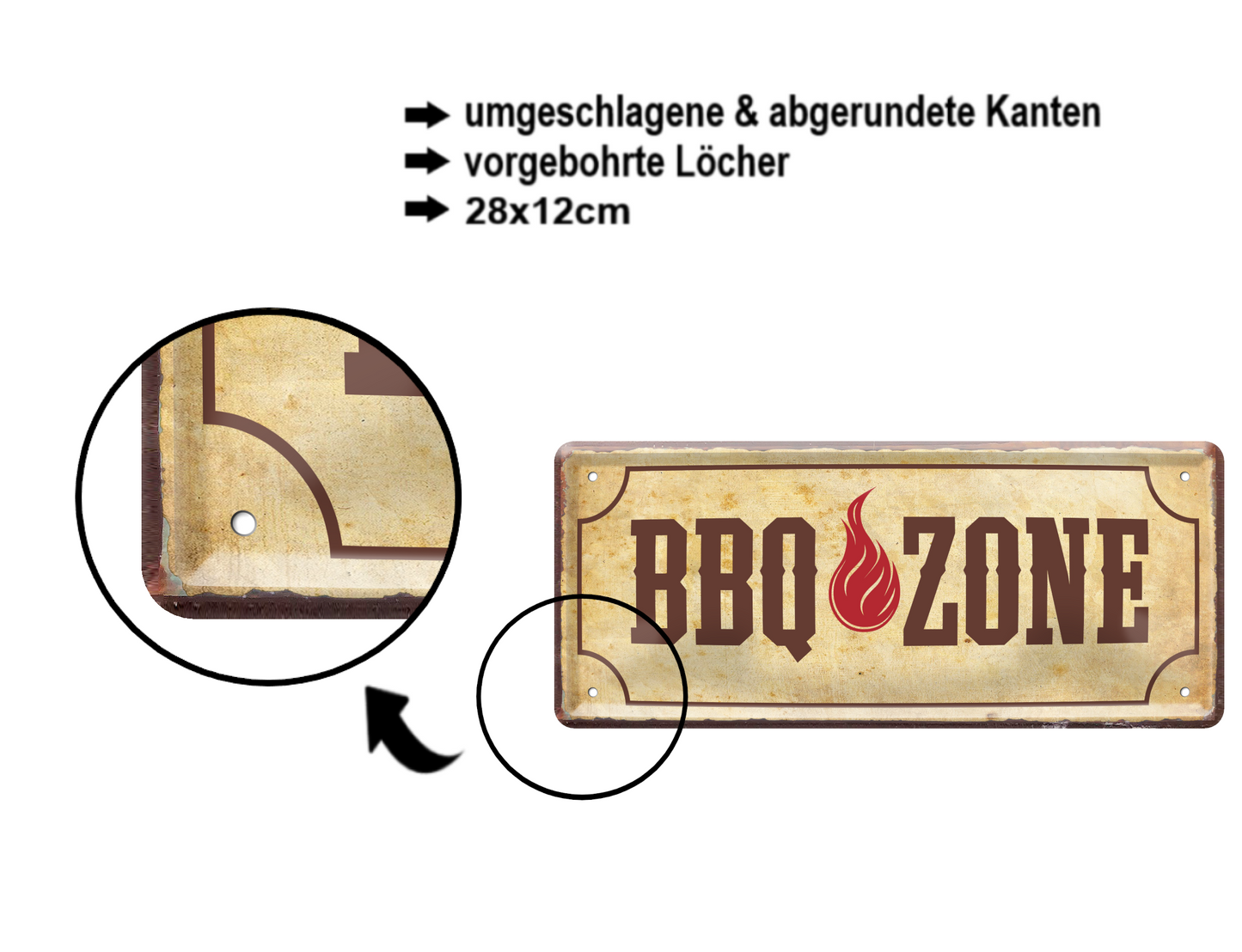 Blechschild ''BBQ Zone'' 28x12cm