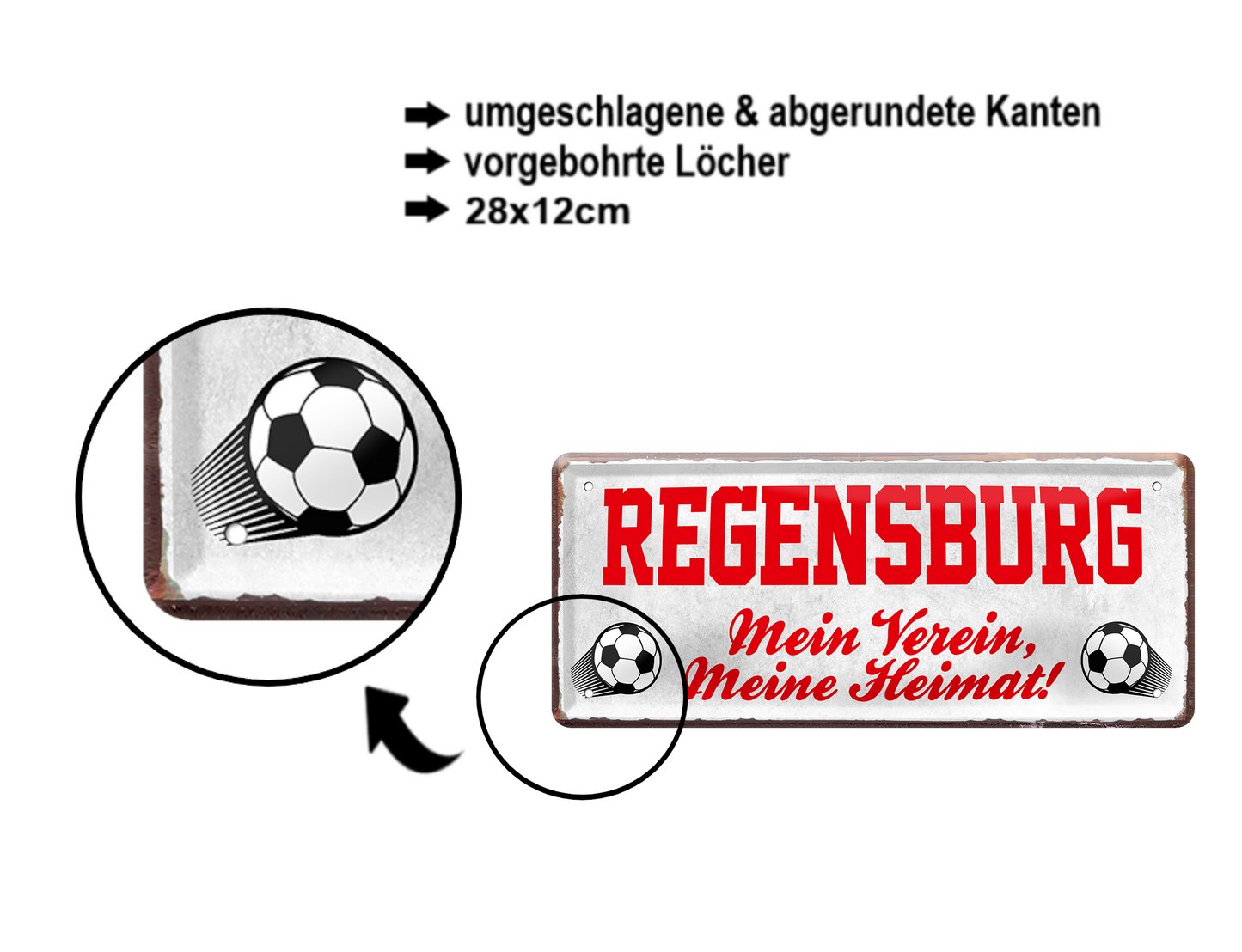 Blechschild ''Regensburg Mein Verein, meine Heimat'' 28x12cm