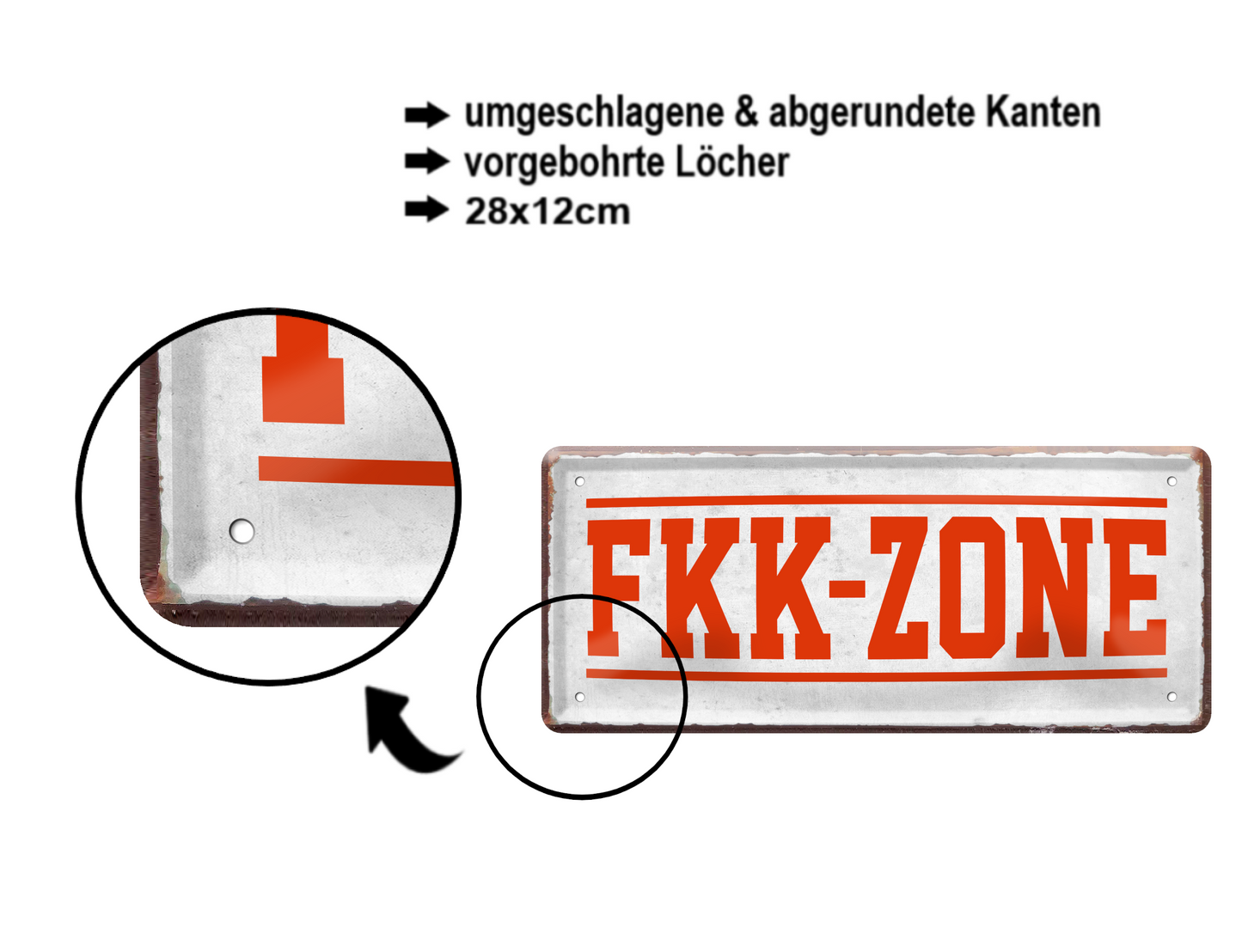 Blechschild ''FKK Zone'' 28x12cm