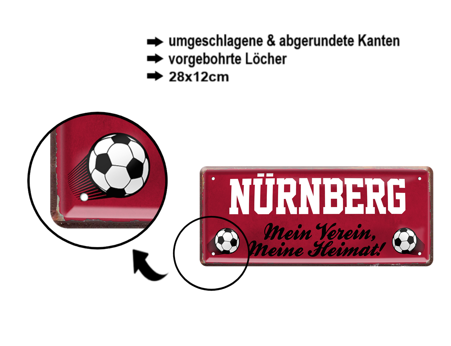 Blechschild ''Nürnberg Mein Verein, meine Heimat'' 28x12cm