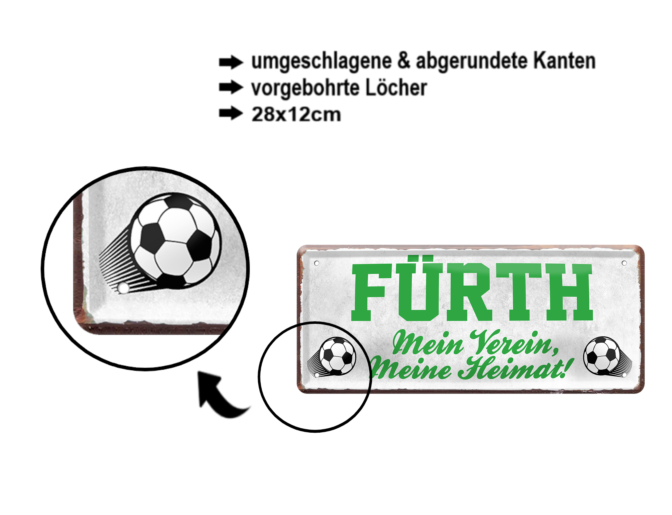 Blechschild ''Fürth Mein Verein, meine Heimat'' 28x12cm