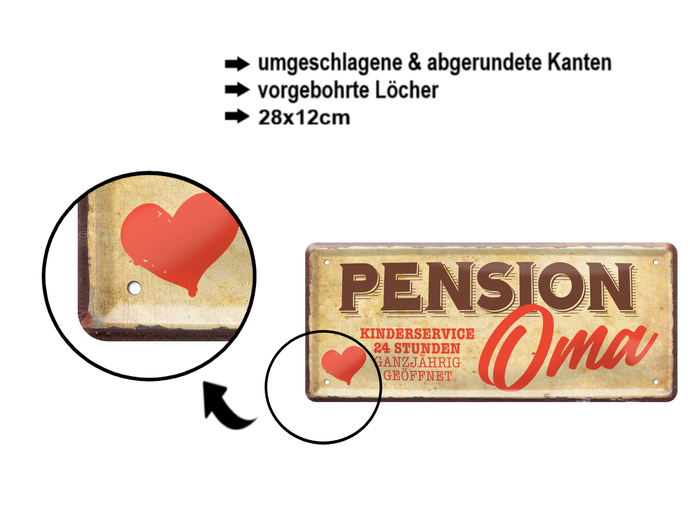 Blechschild ''Pension Oma Kinderservice'' 28x12cm