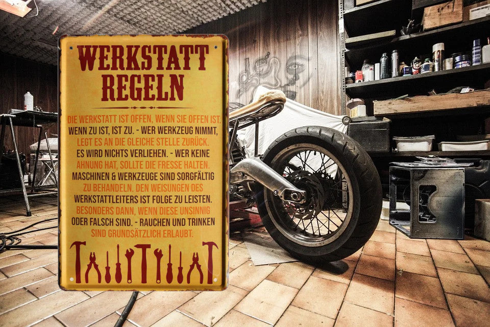 Blechschild ''Werkstatt Regeln'' 20x30cm