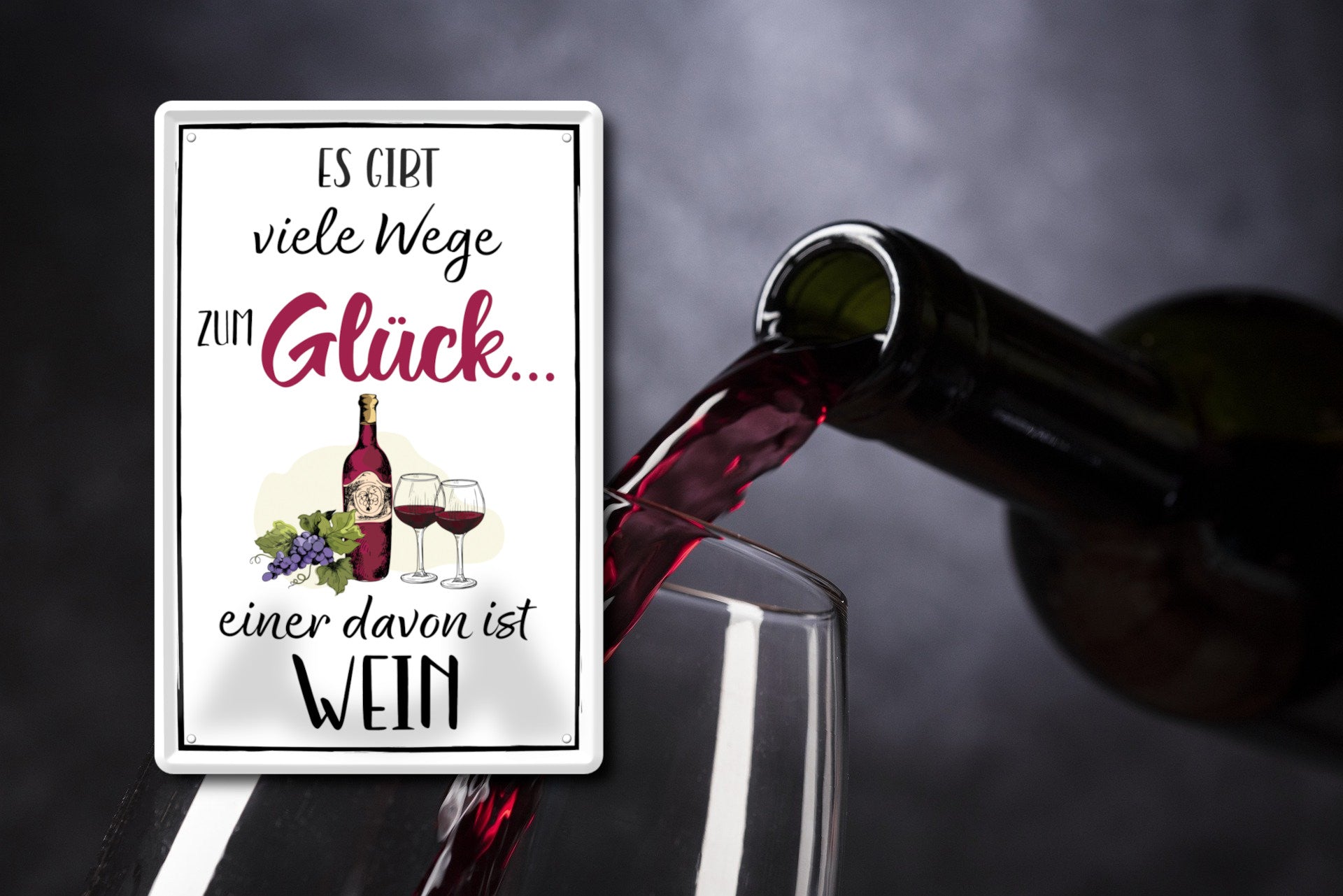 Blechschilder ''Wege zum Glück'' Wein Bier Campen Garten Hunde Traktor uvm 20x30cm
